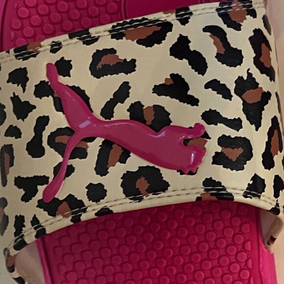 Puma pink leopard pront slides big kids size 6 - Picture 6 of 8